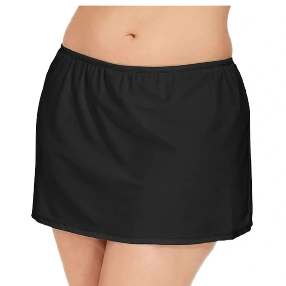 NWT Island Escape Plus Size Solid Swim Skirt Black Thigh Minimizer Size 16W - Picture 1 of 12